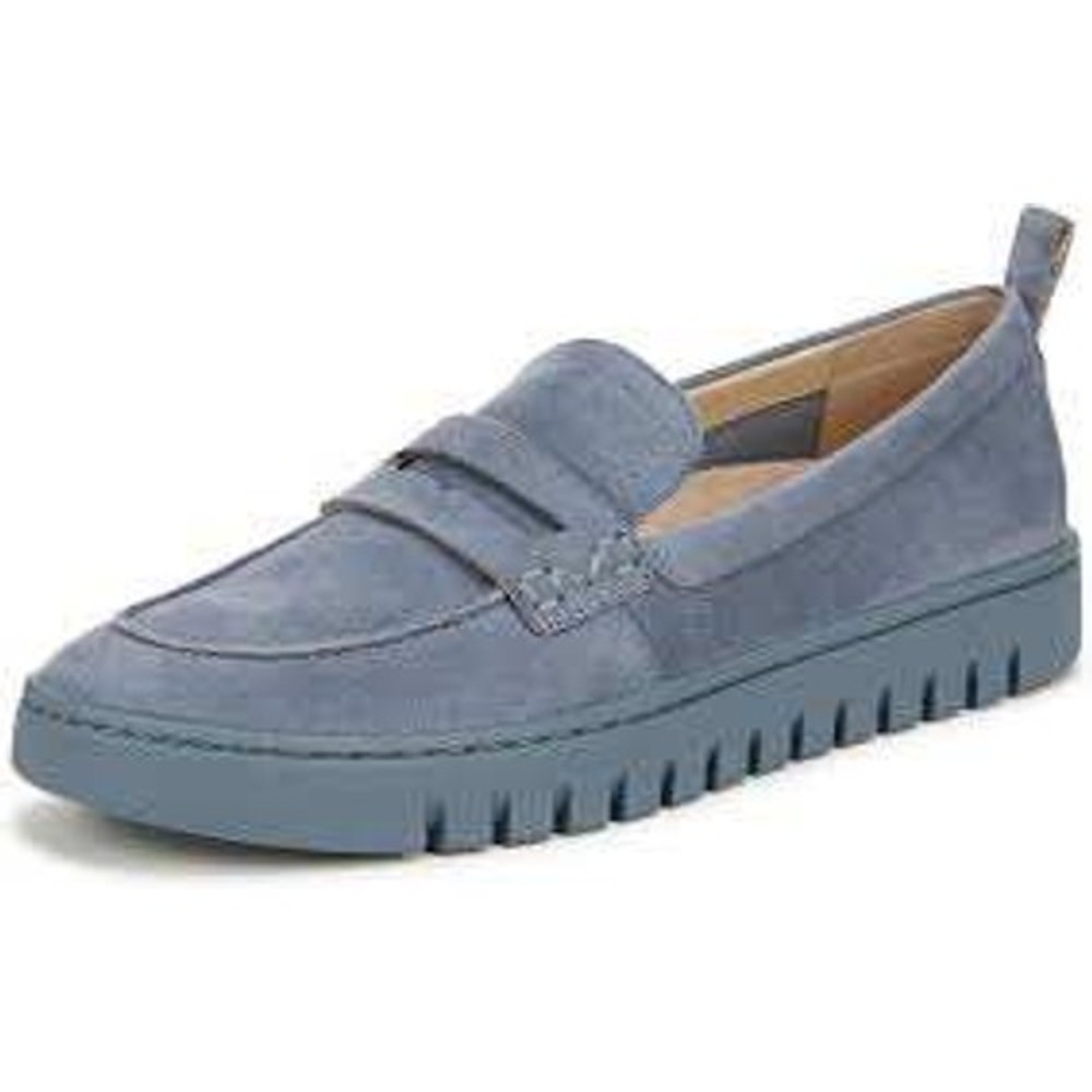 Vionic Uptown Womens Suede Penny Loafer Blue Gray Slate 11 Lug Sole Slip On Shoe